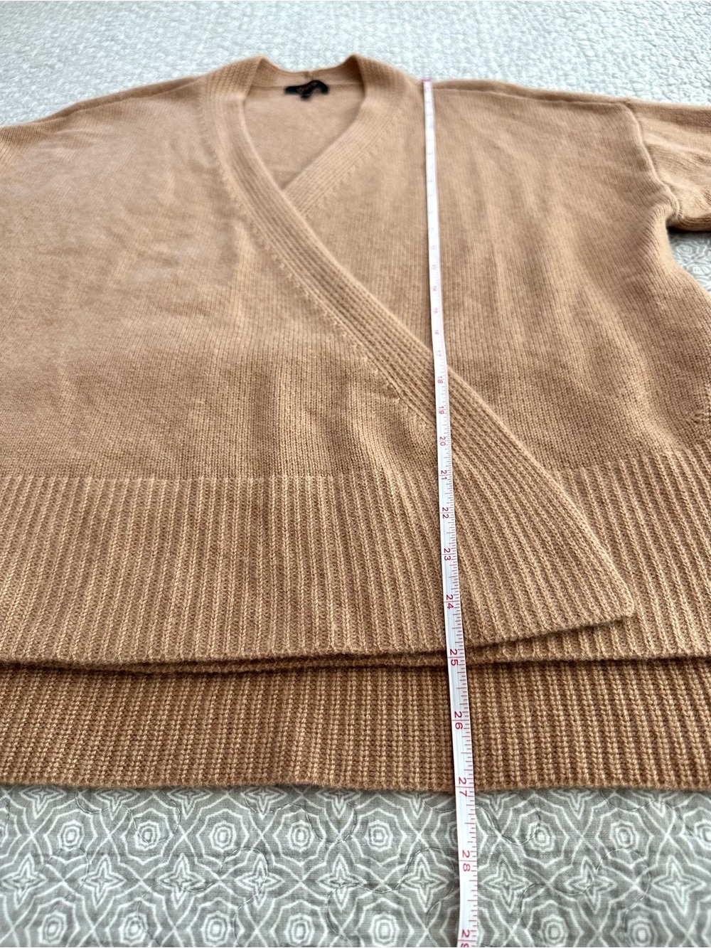 Quince Mongolian Cashmere Belted Wrap Sweater Camel Tan Size M - Picture 10 of 12